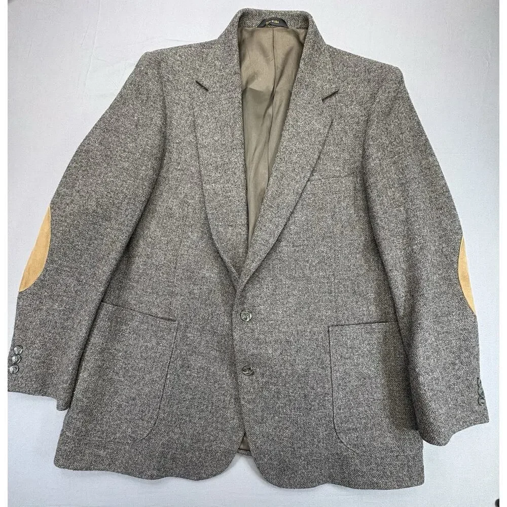 Imperial By Haggar Brown 100% Pure Wool Elbow Patch Two Button Blazer Jacket 46
